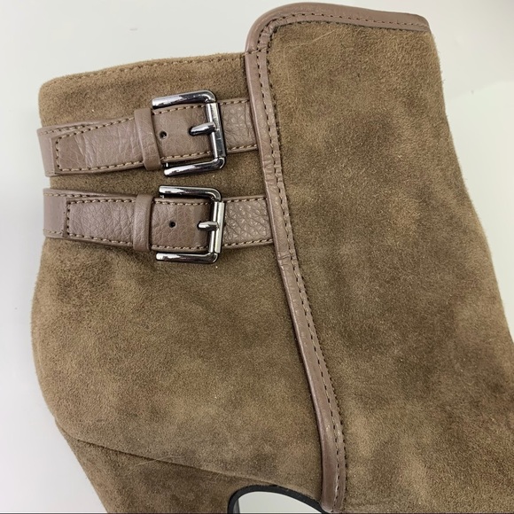 Sofft Ankle Boots suede leather Double Buckle Zip Up Taupe green 9 boho chic - Picture 4 of 10